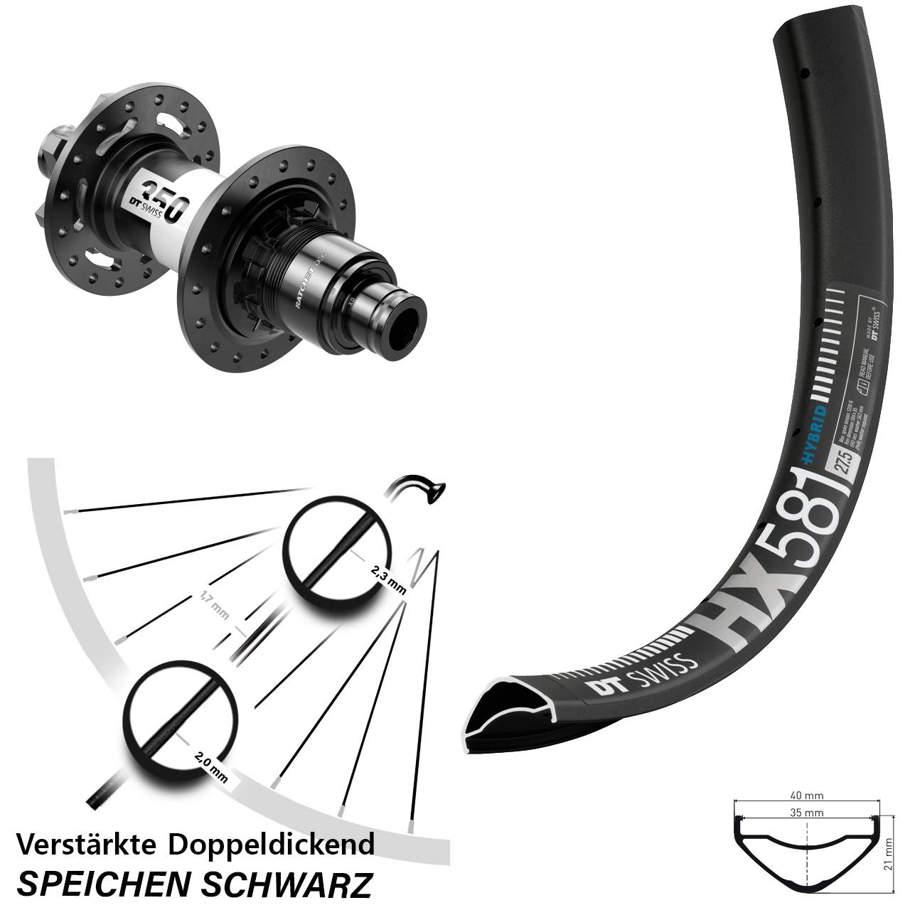Disc Hinterrad 27,5 Zoll DT Swiss HX581 350 DEG 72 XD 11-12 fach 12x148