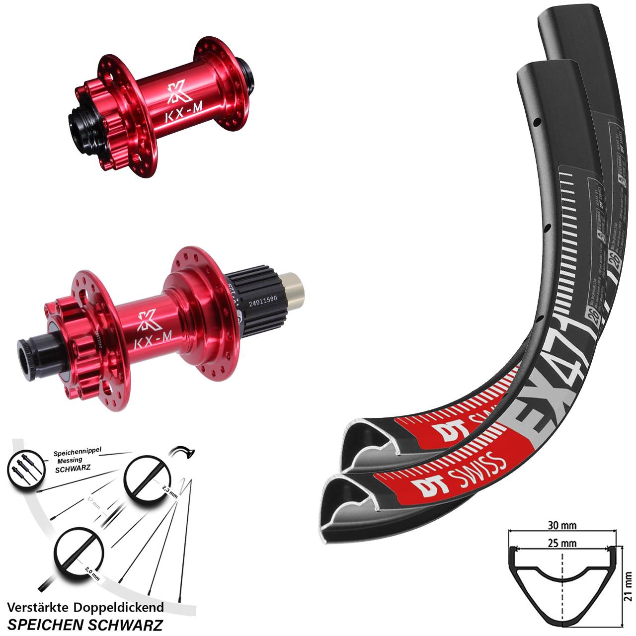 DT Swiss EX 471 KX-M rot 650B Laufradsatz 6-Loch 12x100/142 Micro Spline