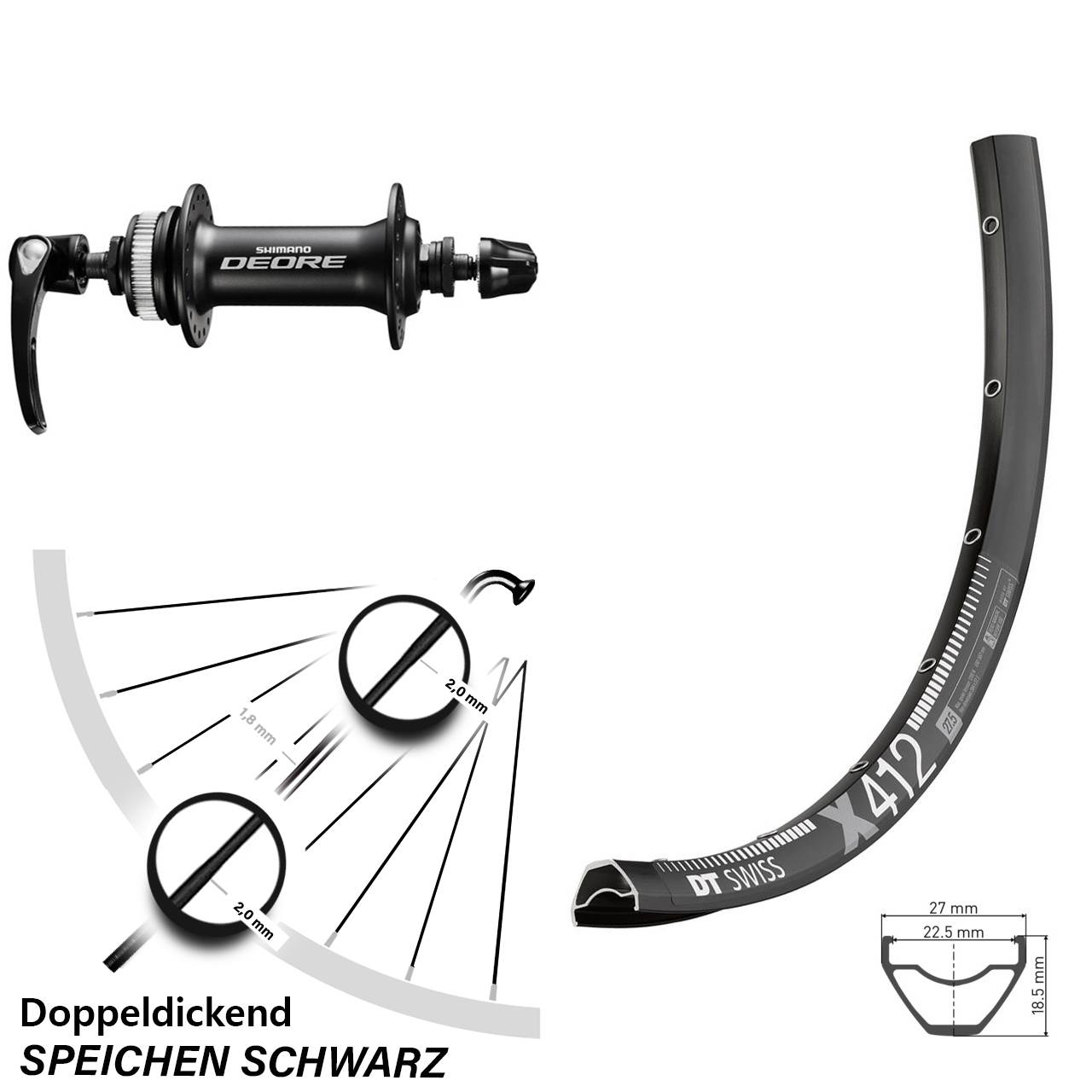 29 Zoll DT Swiss X 412 Shimano Deore Disc Vorderrad für Schnellspanner