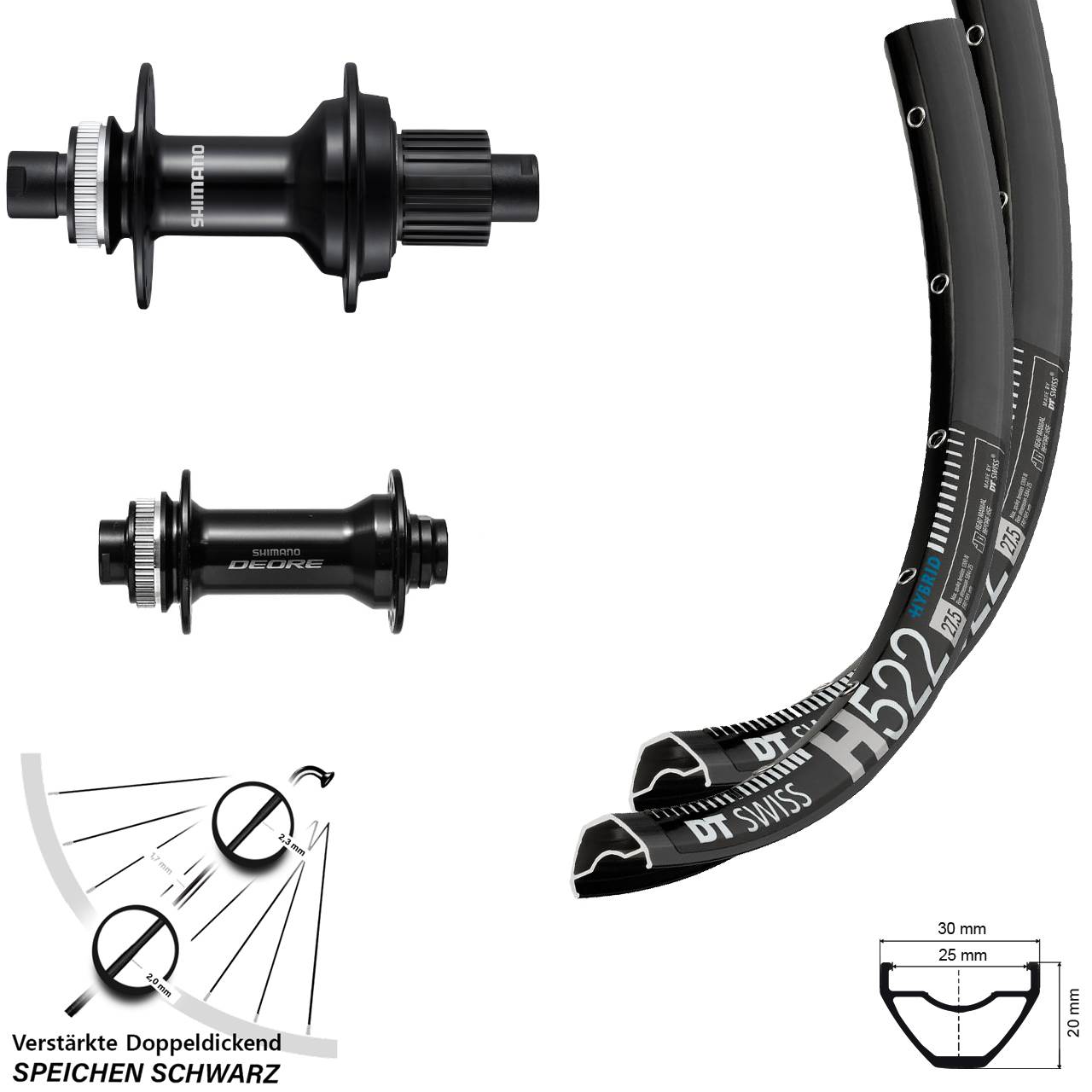 DT Swiss H522 Shimano FH-MT510B HB-M6010-B 27,5 Zoll Laufradsatz Disc Boost Micro Spline
