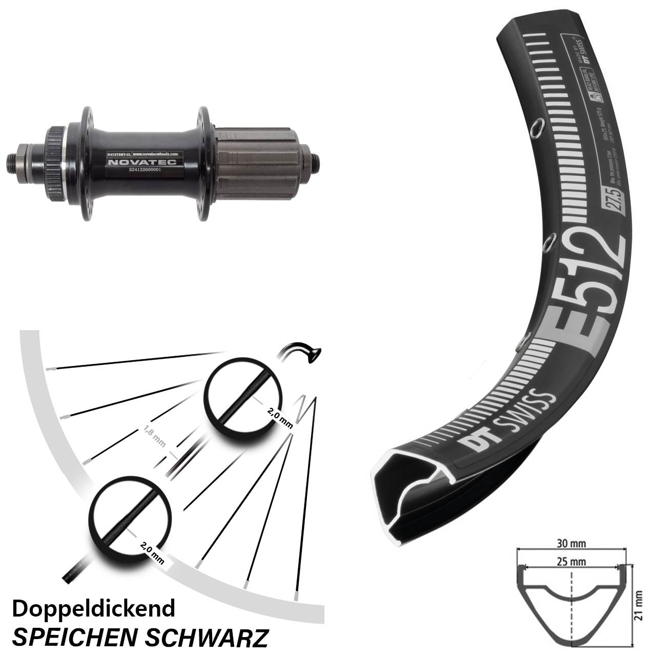 DT Swiss E 512 Novatec D472 27,5 Zoll Disc Laufrad QR 8-12 fach HG