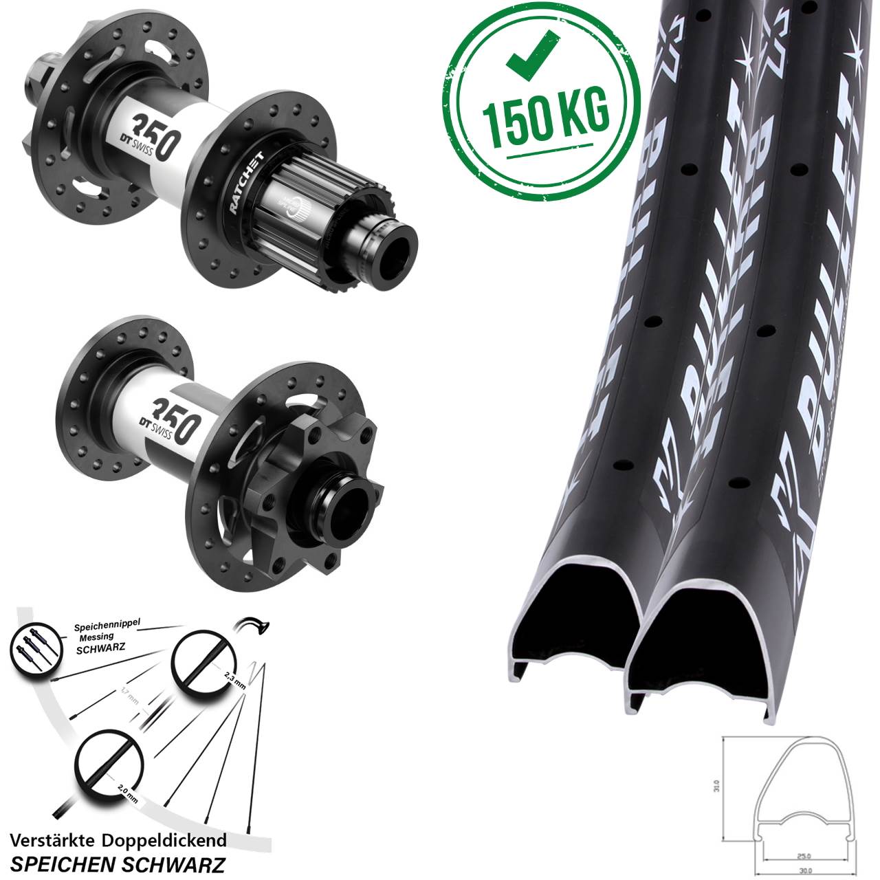 Disc Laufradsatz 28-29 Zoll KX Bullet OS DT Swiss 350 Micro Spline 15x110 12x148 Boost