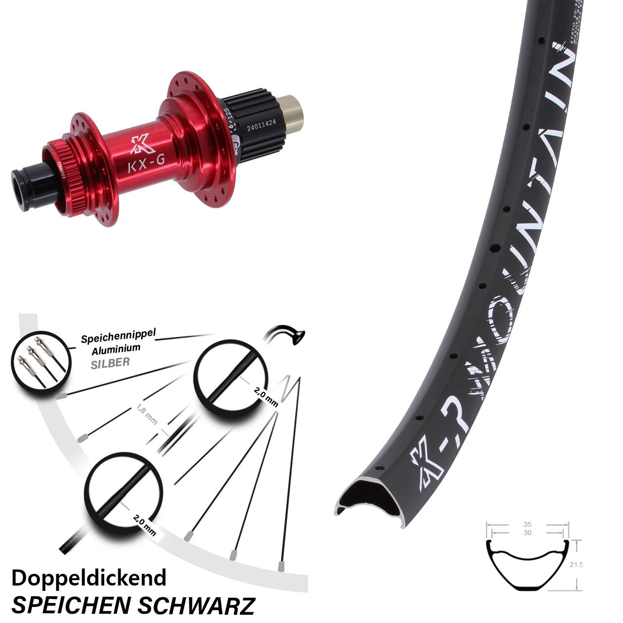KX-GR Mountain rot 27,5 Zoll Hinterrad Centerlock 12x142 Shimano Micro Spline