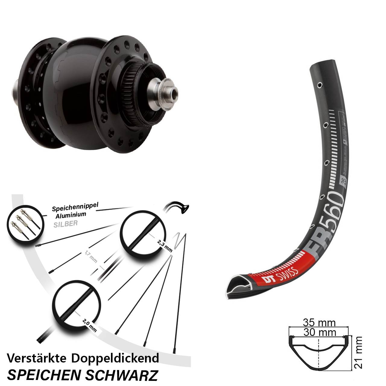 SON 28 DT Swiss FR560 26 Zoll Centerlock Dynamovorderrad QR
