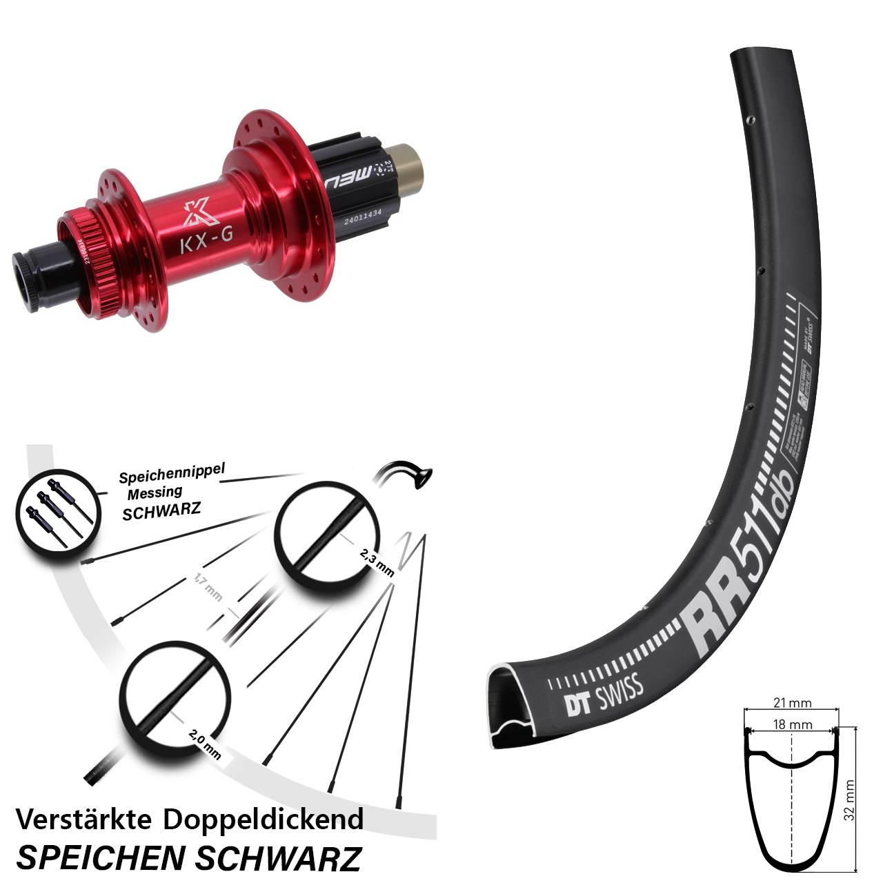 Hinterrad Centerlock 12x142 28 Zoll DT Swiss RR511 KX-G rot Campagnolo N3W