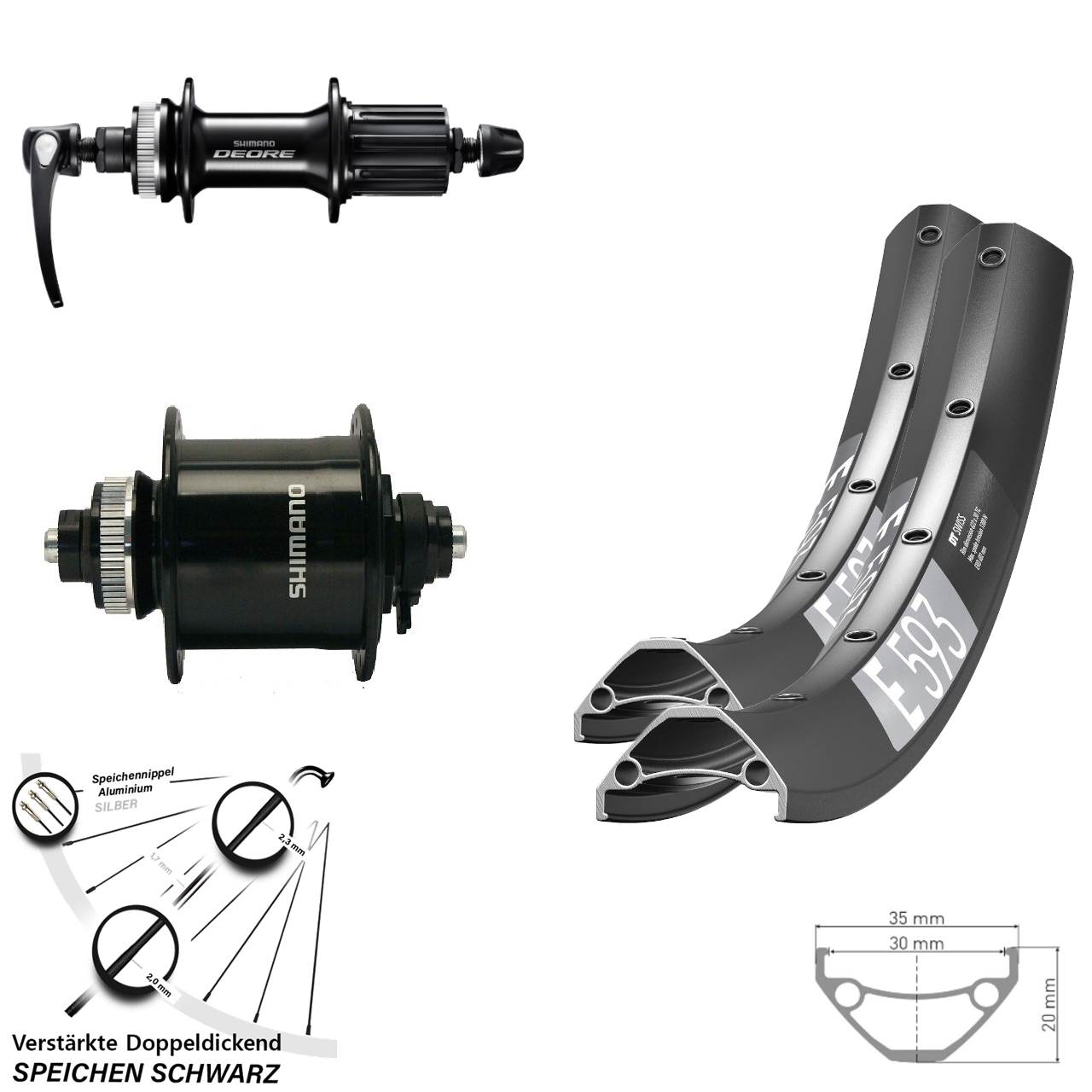 DT Swiss E593 Shimano Deore DH-UR700-3D 29 Zoll Laufradsatz Centerlock QR 8-11 fach HG