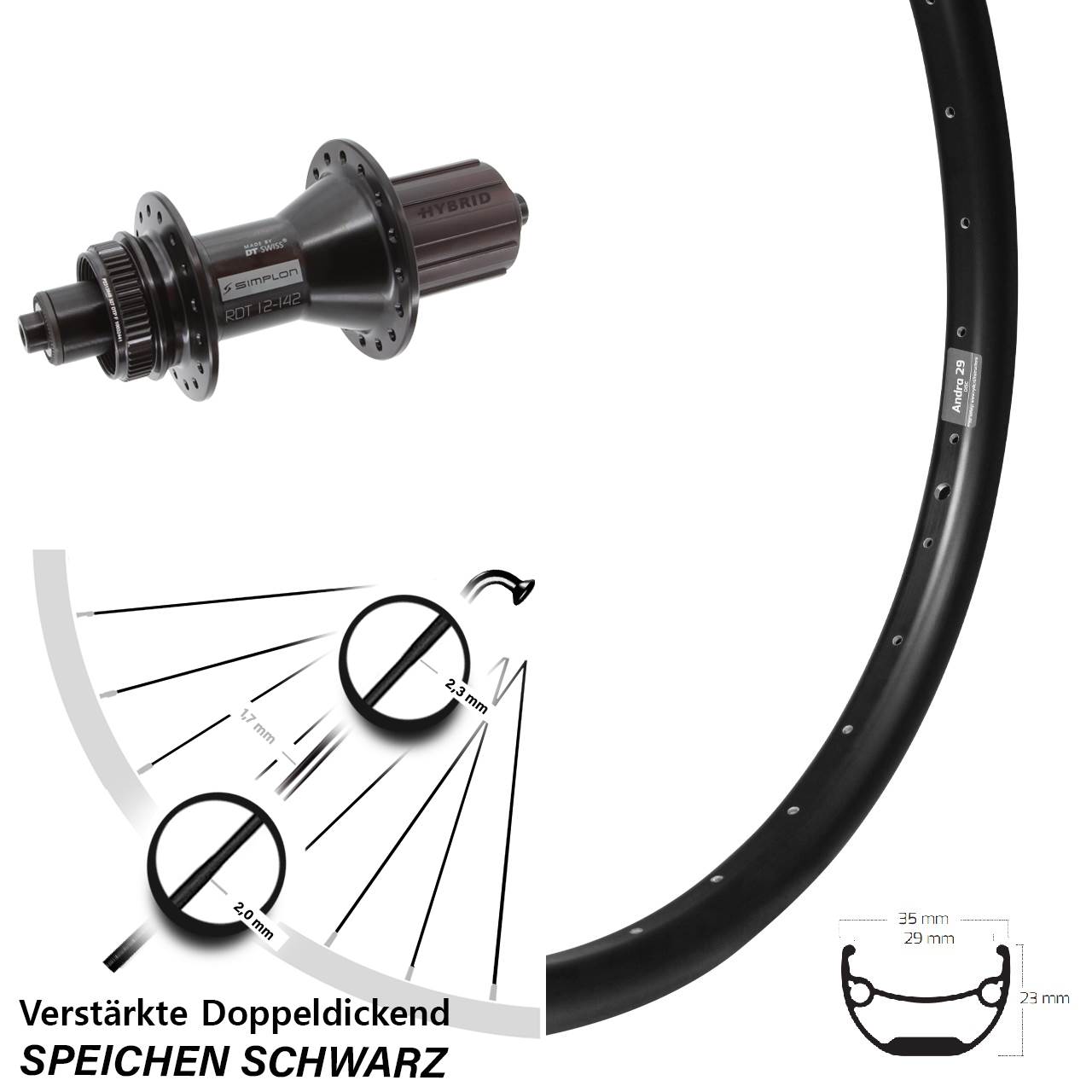Centerlock Hinterrad für Schnellspanner 26 Zoll Ryde Andra 29 DT Swiss 370 Hybrid 8-11 fach HG