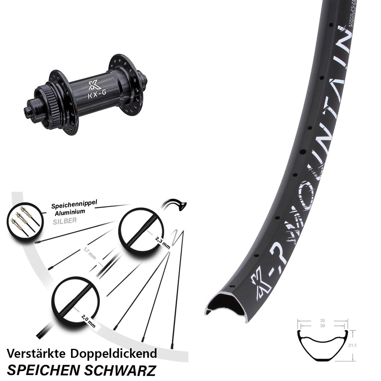 KX-R Mountain Sapim E-Light 27,5 Zoll Vorderrad Centerlock QR