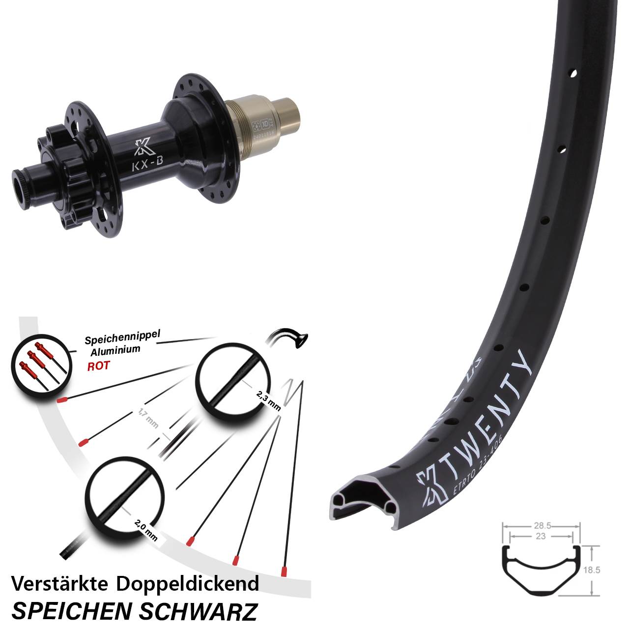 KX-B Twenty 20 Zoll 6-Loch Hinterrad 12x148 XD 11-12 fach
