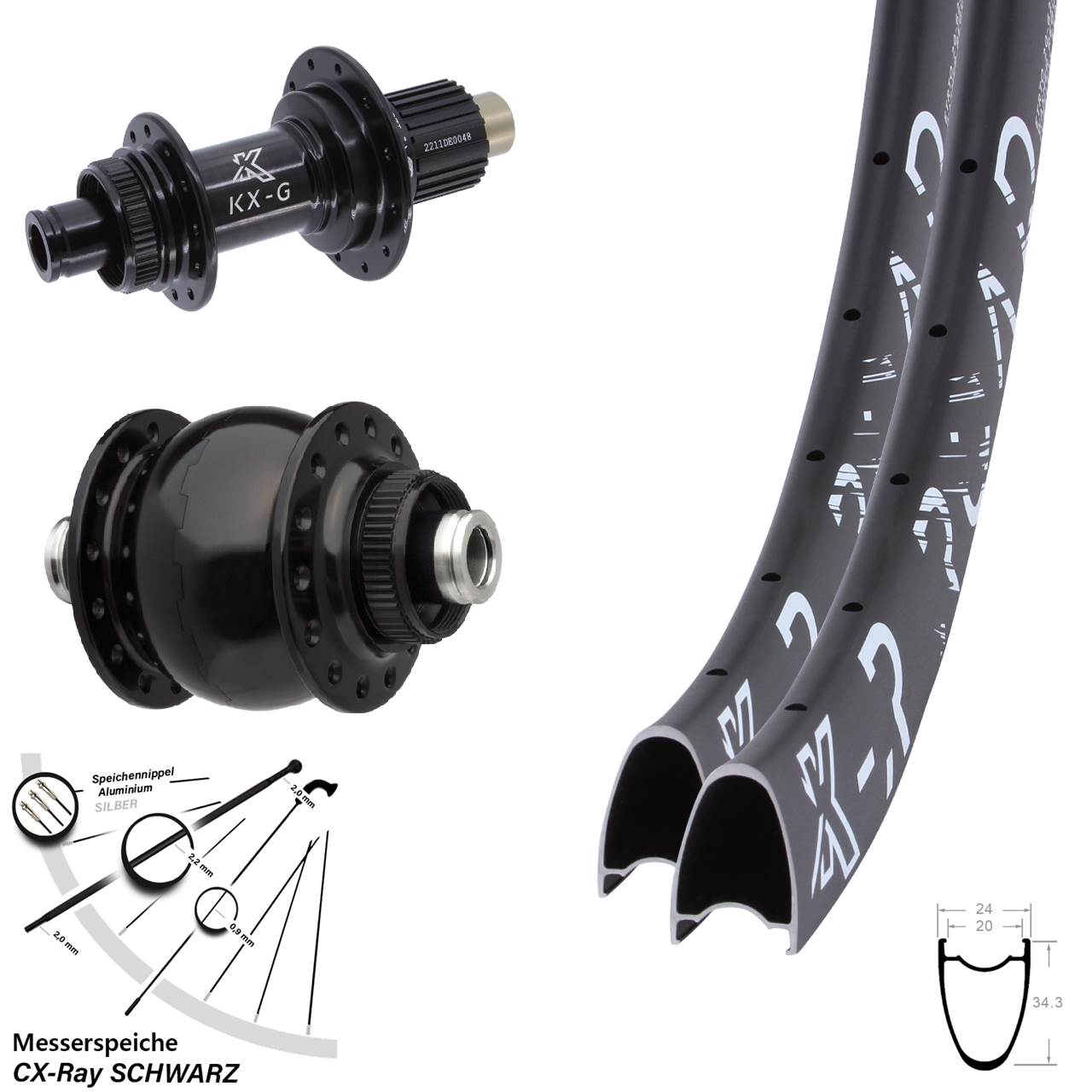 KX-G-R Road Steckachse SONdelux 29 Zoll Laufradsatz 12x100/142 CX-Ray Micro Spline