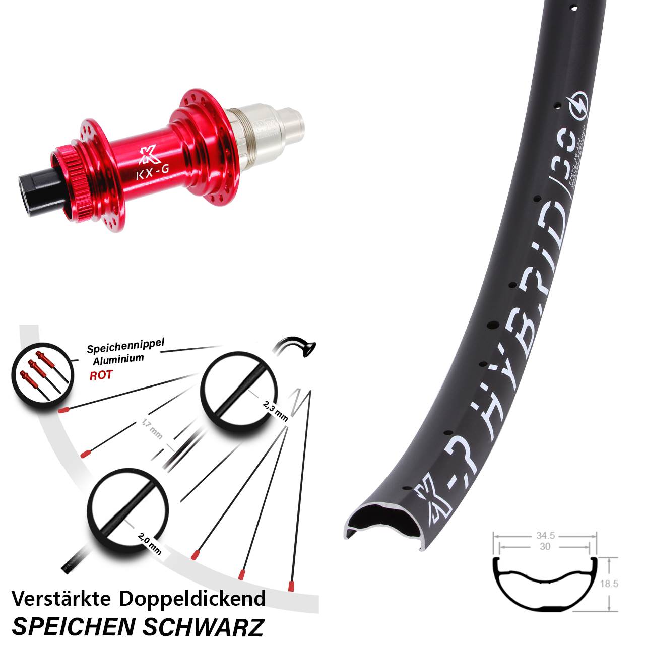 Hinterrad Centerlock 12x142 29 Zoll KX-GR Hybrid 30 rot SRAM XDR