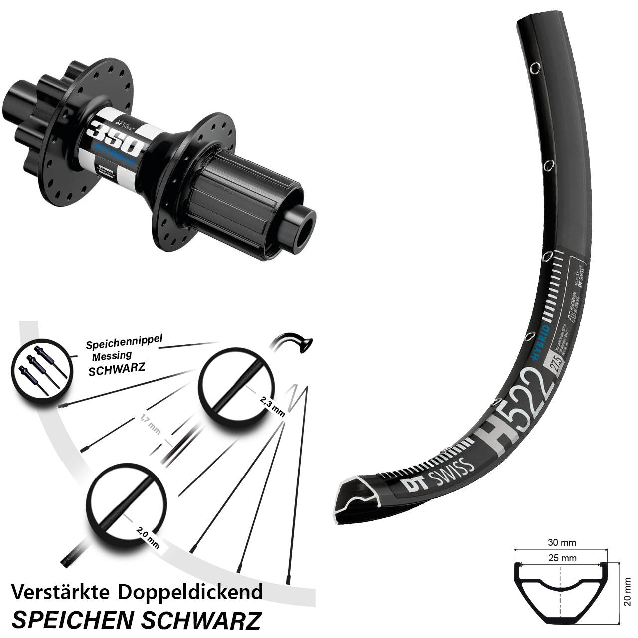 verstärkt H522 DT Swiss 350 Hybrid 29 Zoll Disc Hinterrad 12x148 Boost 8-11 fach HG