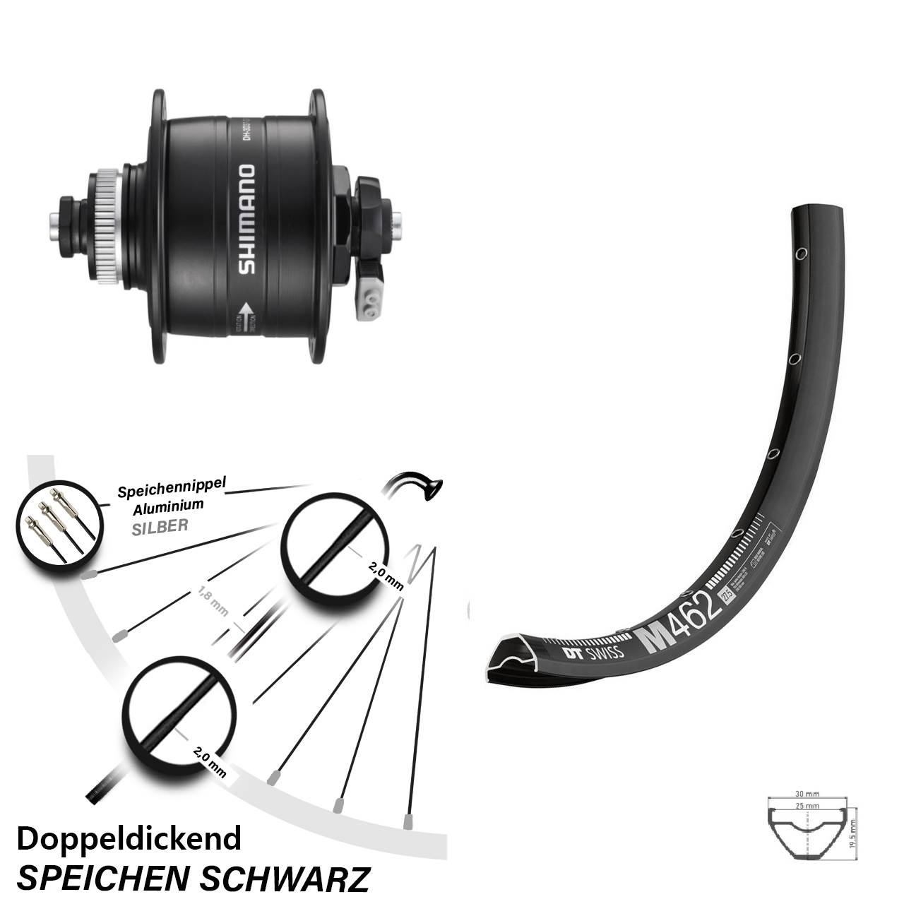 DT Swiss M462 Shimano DH-3D37 650B Centerlock Dynamovorderrad QR