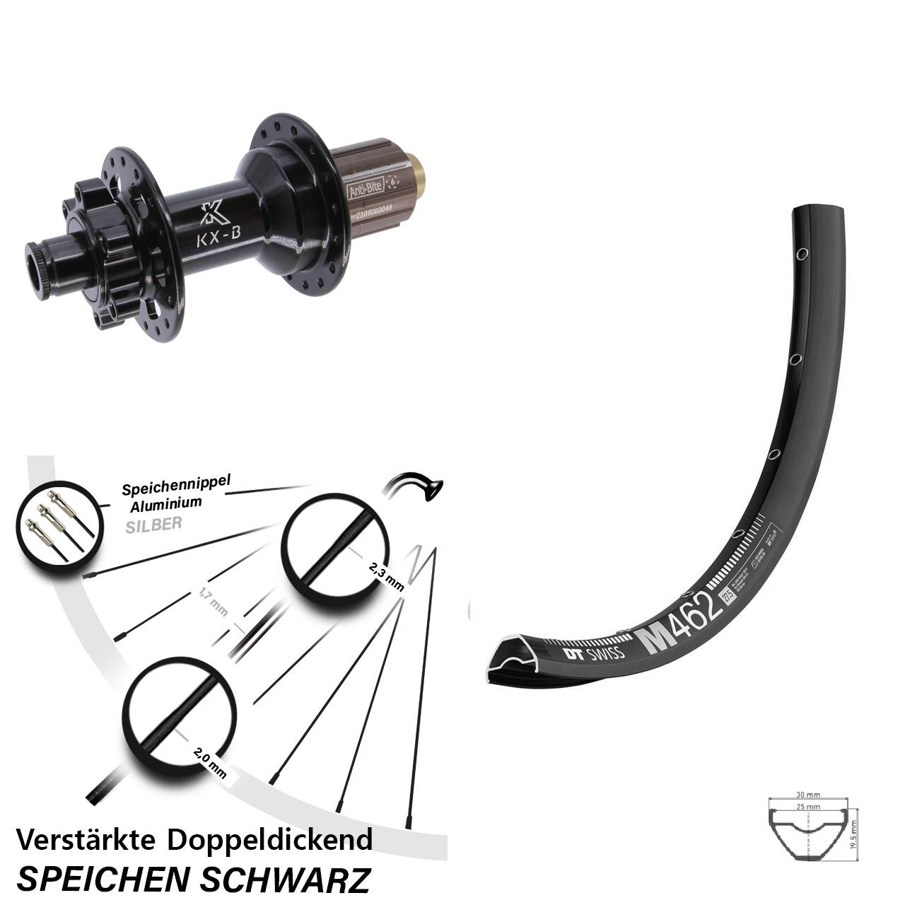 Boost 6-Loch 29 Zoll Hinterrad 12x148 DT Swiss M462 KX-B 8-11 fach