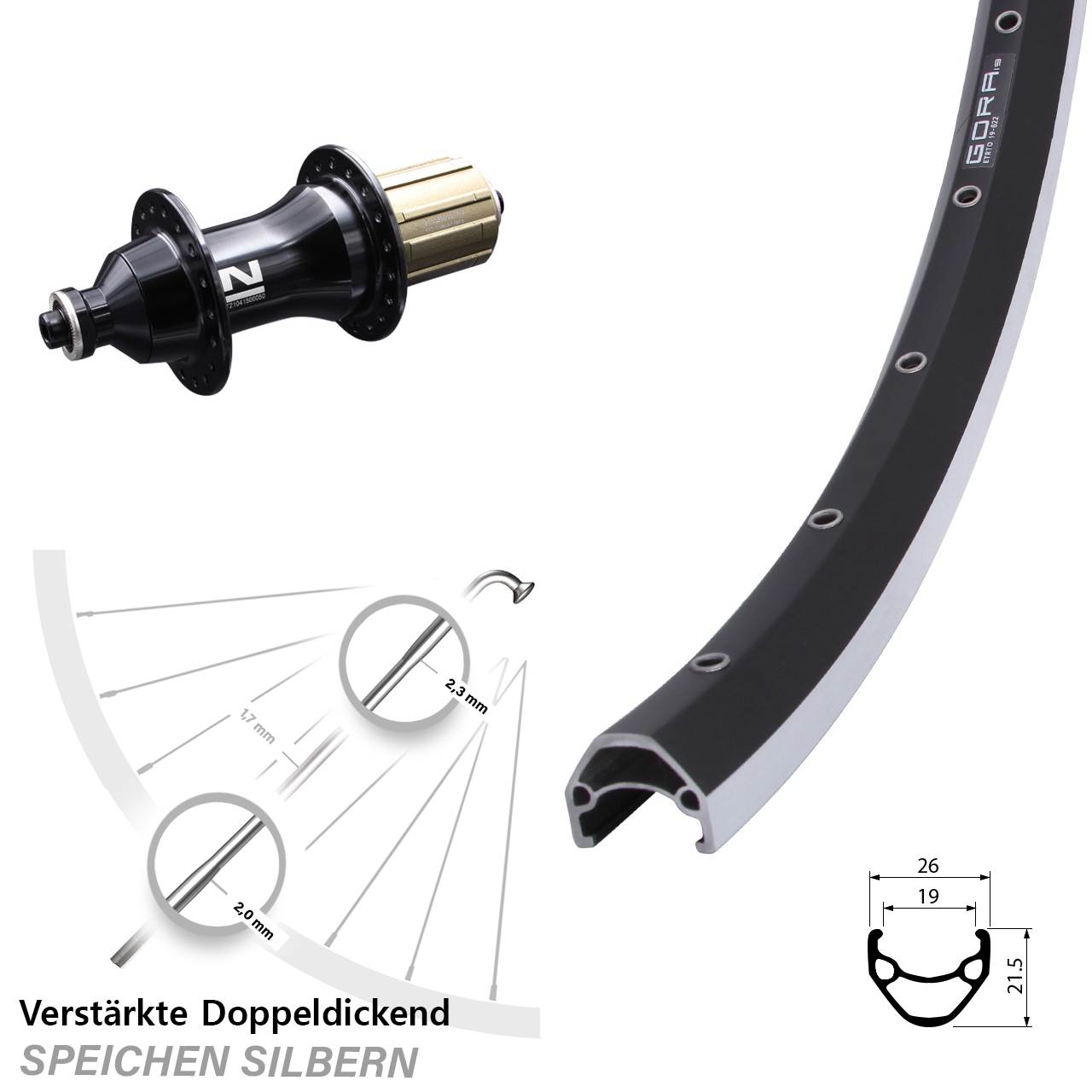 28 Zoll Gora 19 Novatec F162SB Hinterrad QR 8-12 fach HG