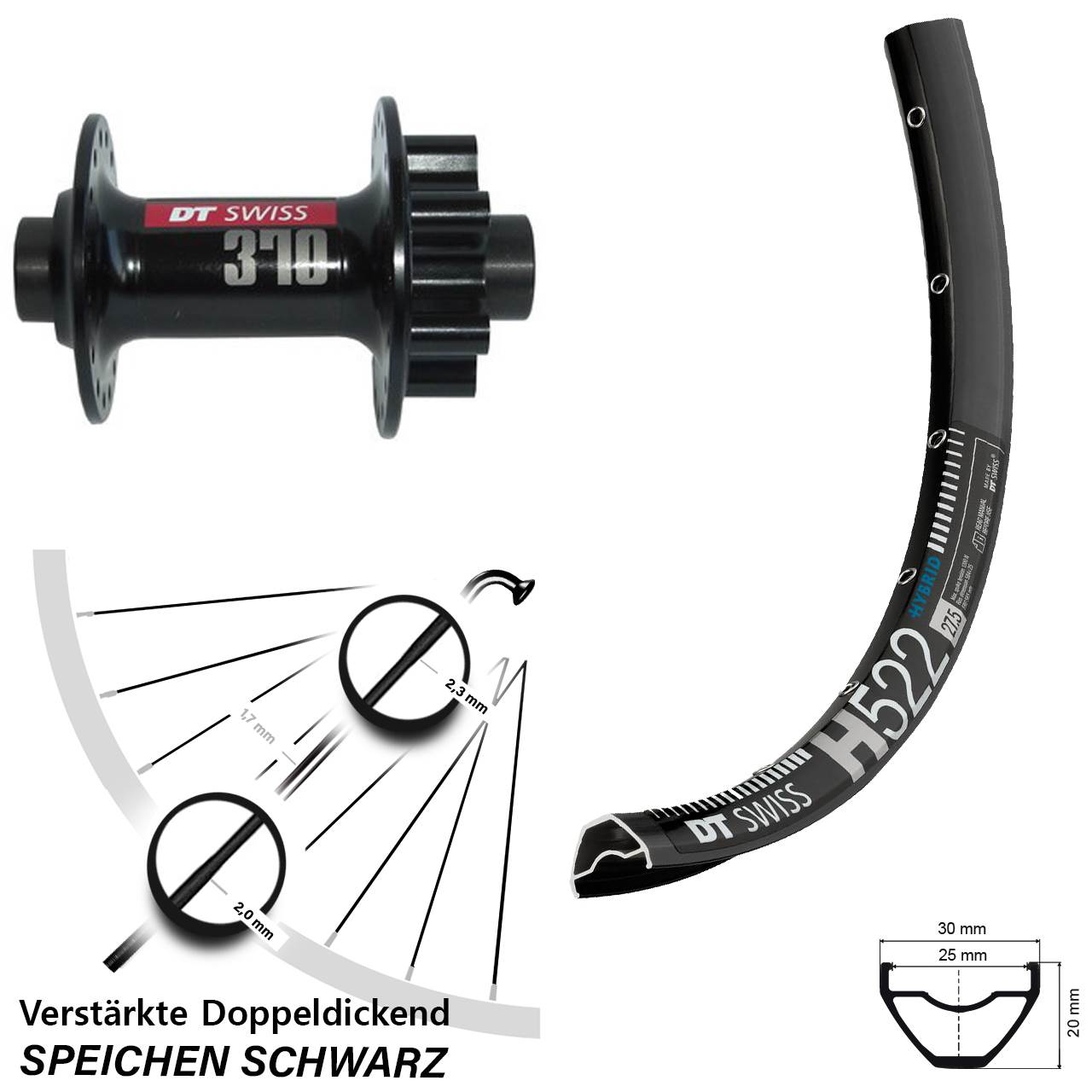 DT Swiss H522-370 650B Disc Laufrad 15x100