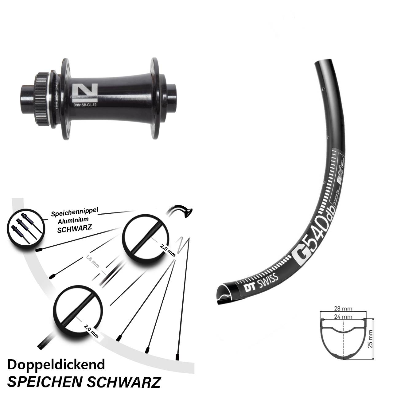 Centerlock Vorderrad 28-29 Zoll DT Swiss G540 Novatec D981 12x100
