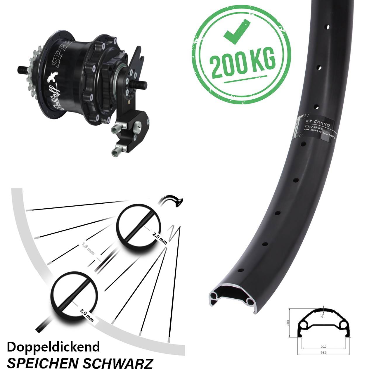 Hinterrad 29 Zoll KX Cargo TR Rohloff Speedhub 500/14 TS DB OEM2 schwarz