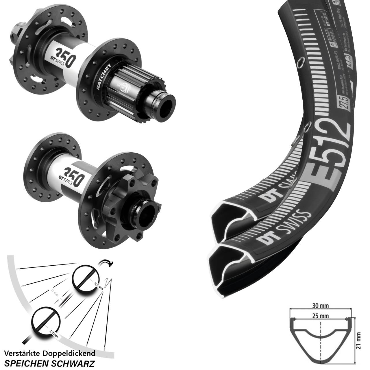 DT Swiss E 512-350 Ratchet 36 Disc 29 Zoll Laufradsatz 15x110 12x148 Boost Micro Spline