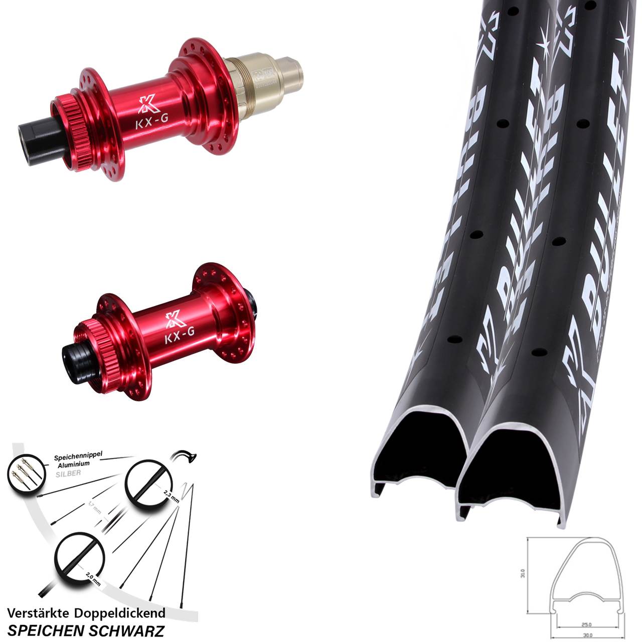 29 Zoll KX-G Bullet OS rot Disc Laufradsatz 15x100 12x142 XDR 11-12 fach