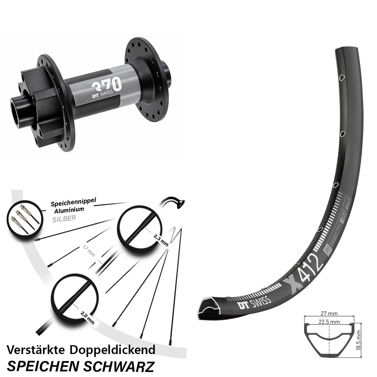 28 Zoll DT Swiss X 412 DT Swiss 370 6-Loch Vorderrad 15x110 Boost