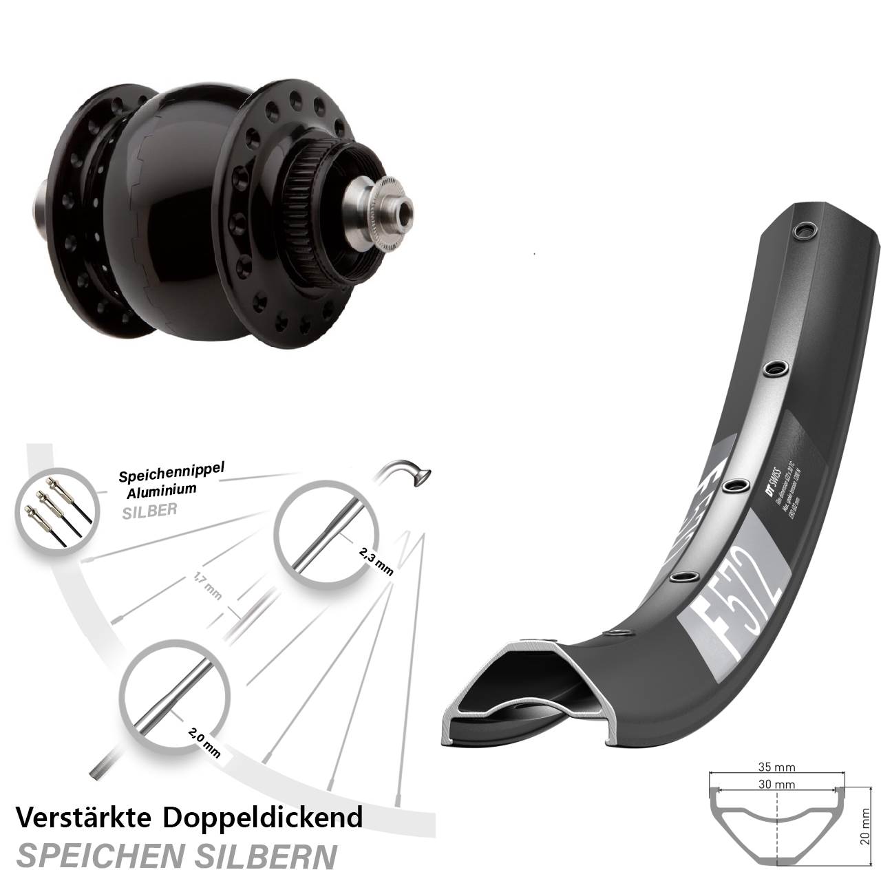 Nabendynamo-Vorderrad Centerlock 29 Zoll DT Swiss F572 SON delux QR