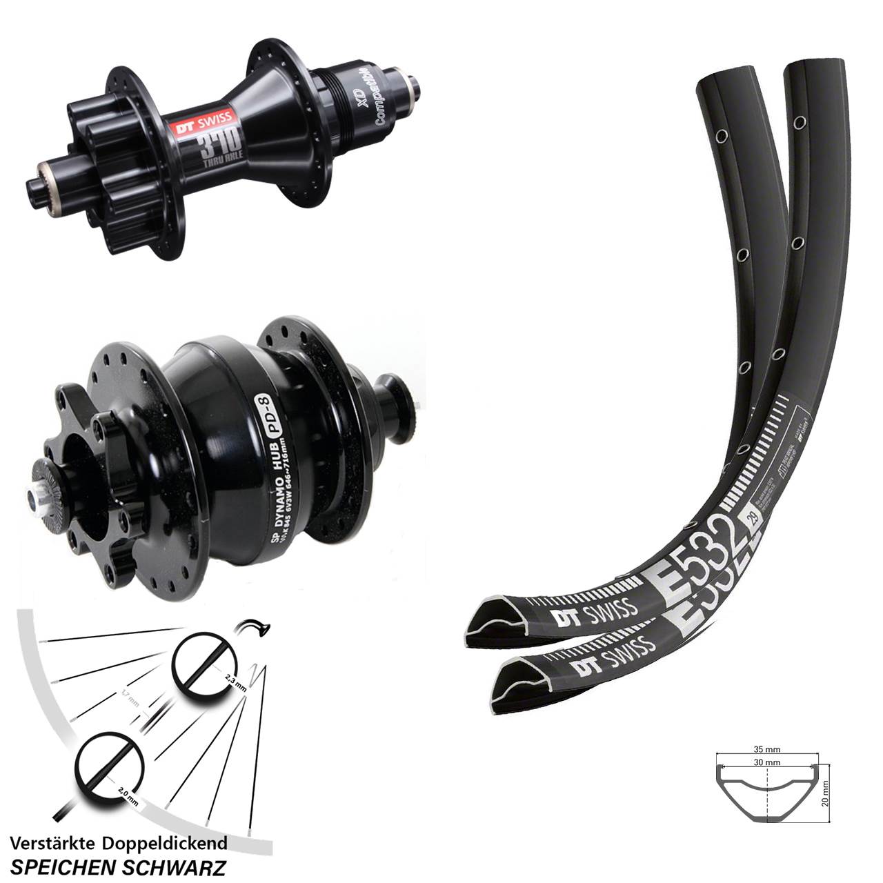 Disc Laufradsatz für Schnellspanner 29 Zoll DT Swiss E532 370 Shutter PD-8 XD