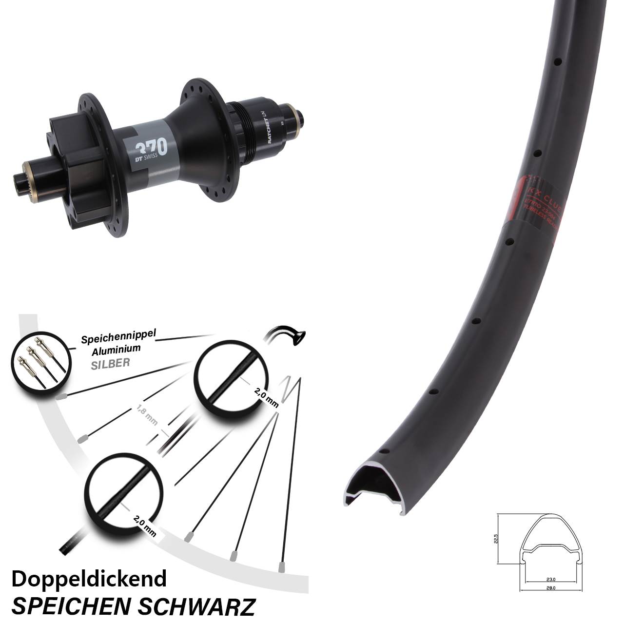27,5 Zoll KX Clue DT Swiss 370 6-Loch Hinterrad für Schnellspanner SRAM XD