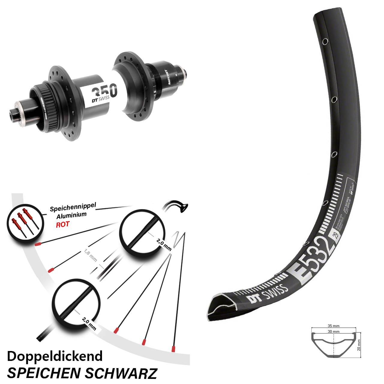 Hinterrad Centerlock 29 Zoll DT Swiss E532-350 XD 11-12 fach QR Boost