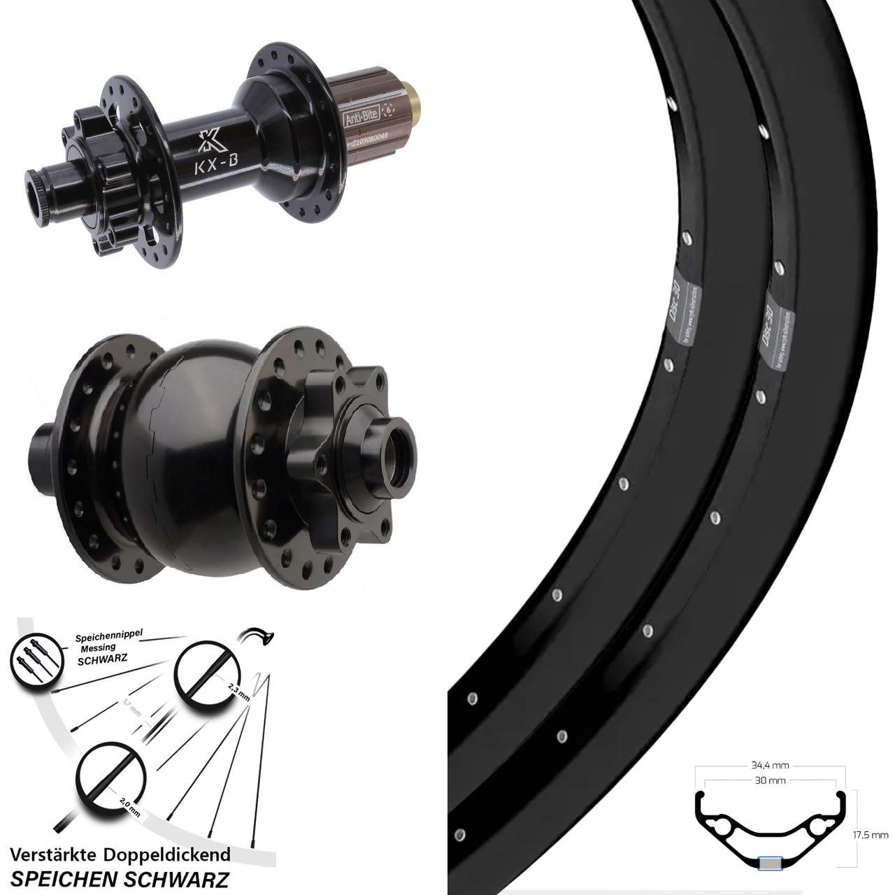27,5 Zoll Ryde Disc 30 KX-B SON 28 Laufradsatz 6-Loch 15x110 12x148 8-11 fach