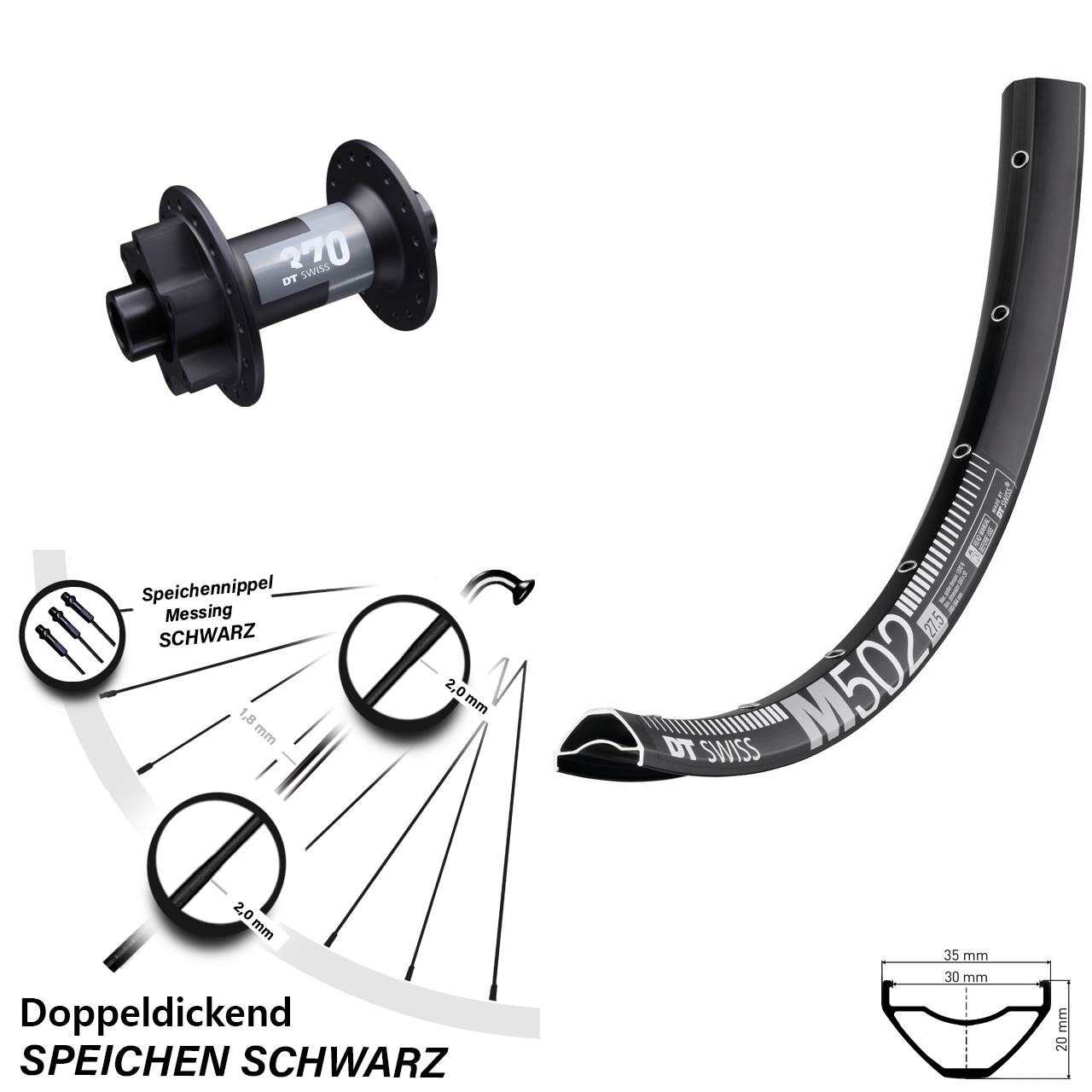 Disc Vorderrad 15x100 27,5 Zoll DT Swiss M 502 370