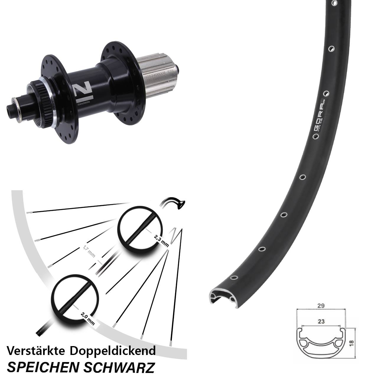 Disc Hinterrad 28 Zoll Gora 23 Novatec D042 8-12 fach QR