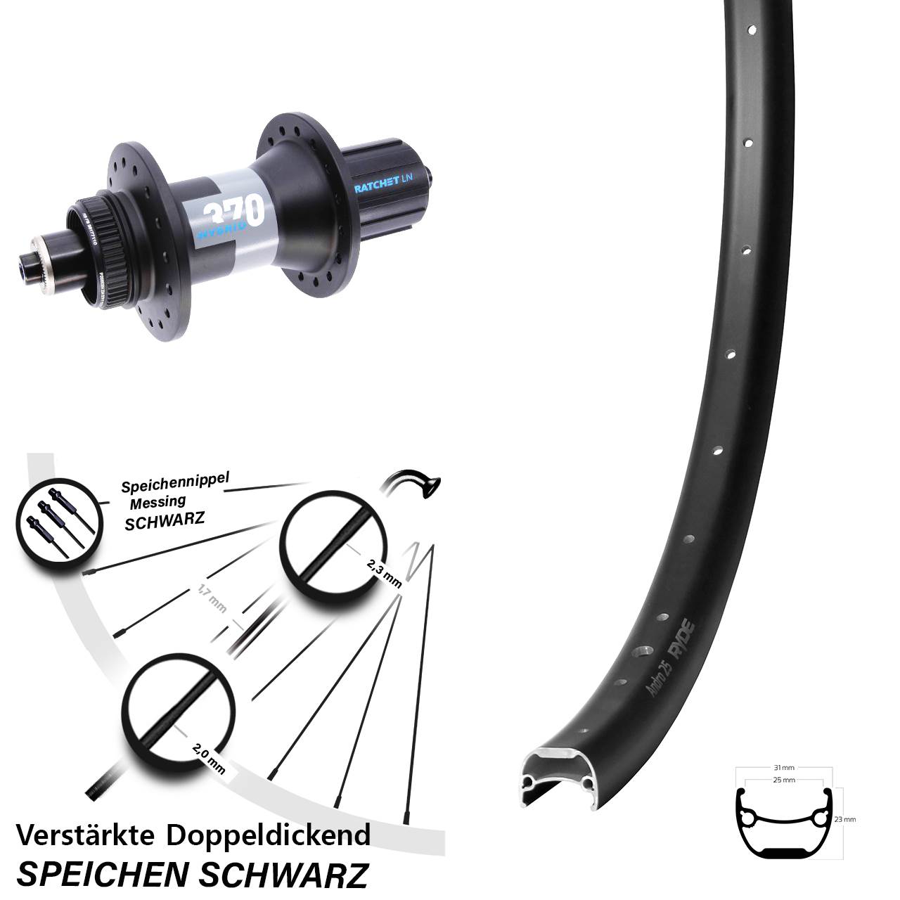 Hinterrad Centerlock 28 Zoll Ryde Andra 25 DT Swiss 370 Hybrid 8-11 fach QR Boost