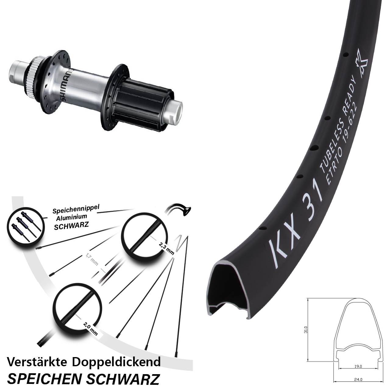 Disc Hinterrad 28 Zoll KX 31 Shimano FH-RS770 8-12 fach HG 12x142