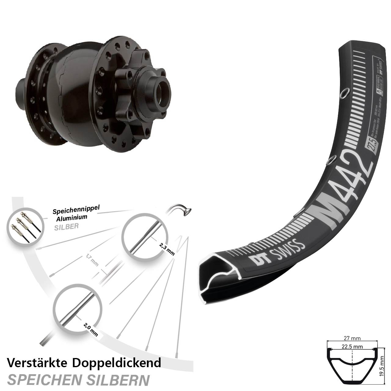 Disc Vorderrad mit Nabendynamo 29 Zoll DT Swiss M442 SON 28 15x100