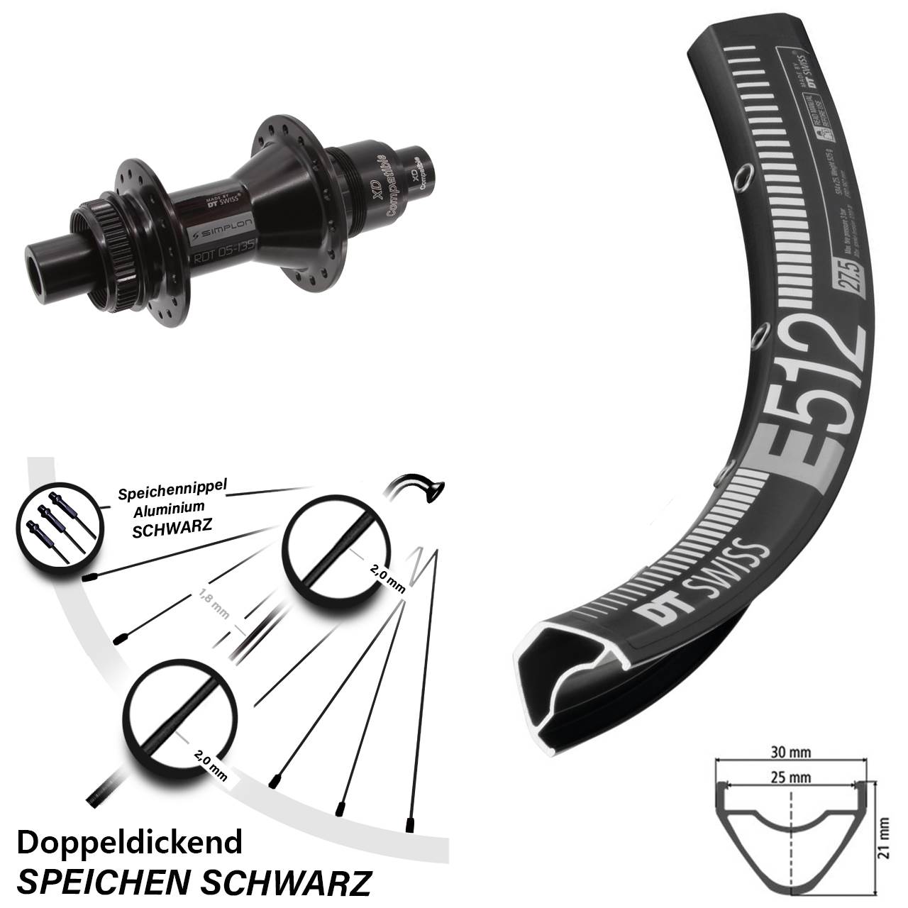 Disc Laufrad 12x142 29 Zoll DT Swiss E512-370 SRAM XD