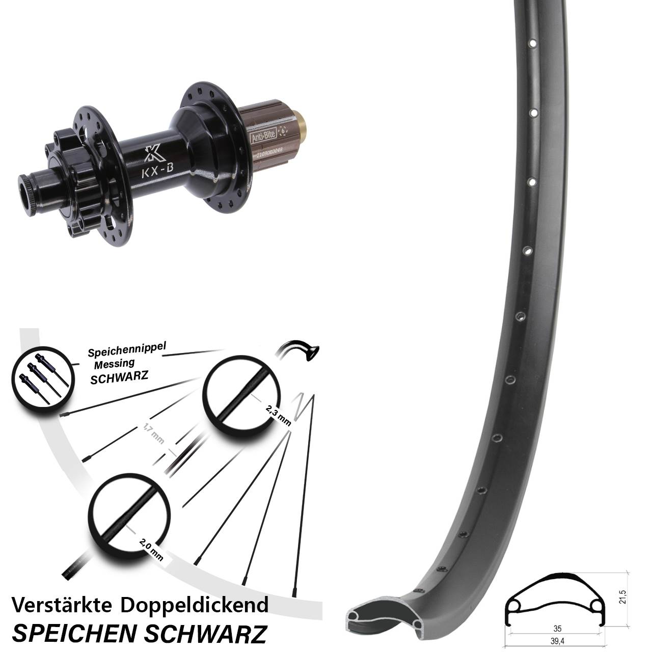 27,5 Zoll Ambrosio E35 KX-B Disc Hinterrad 12x148 8-11 fach
