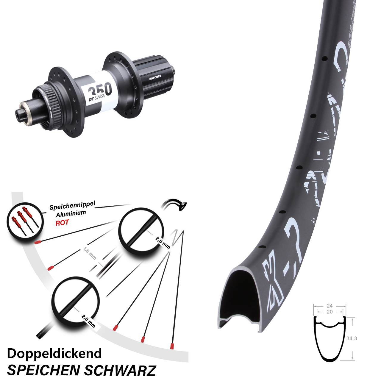 28 Zoll Hinterrad KX R Road DT Swiss 350 Centerlock 11-12 fach QR