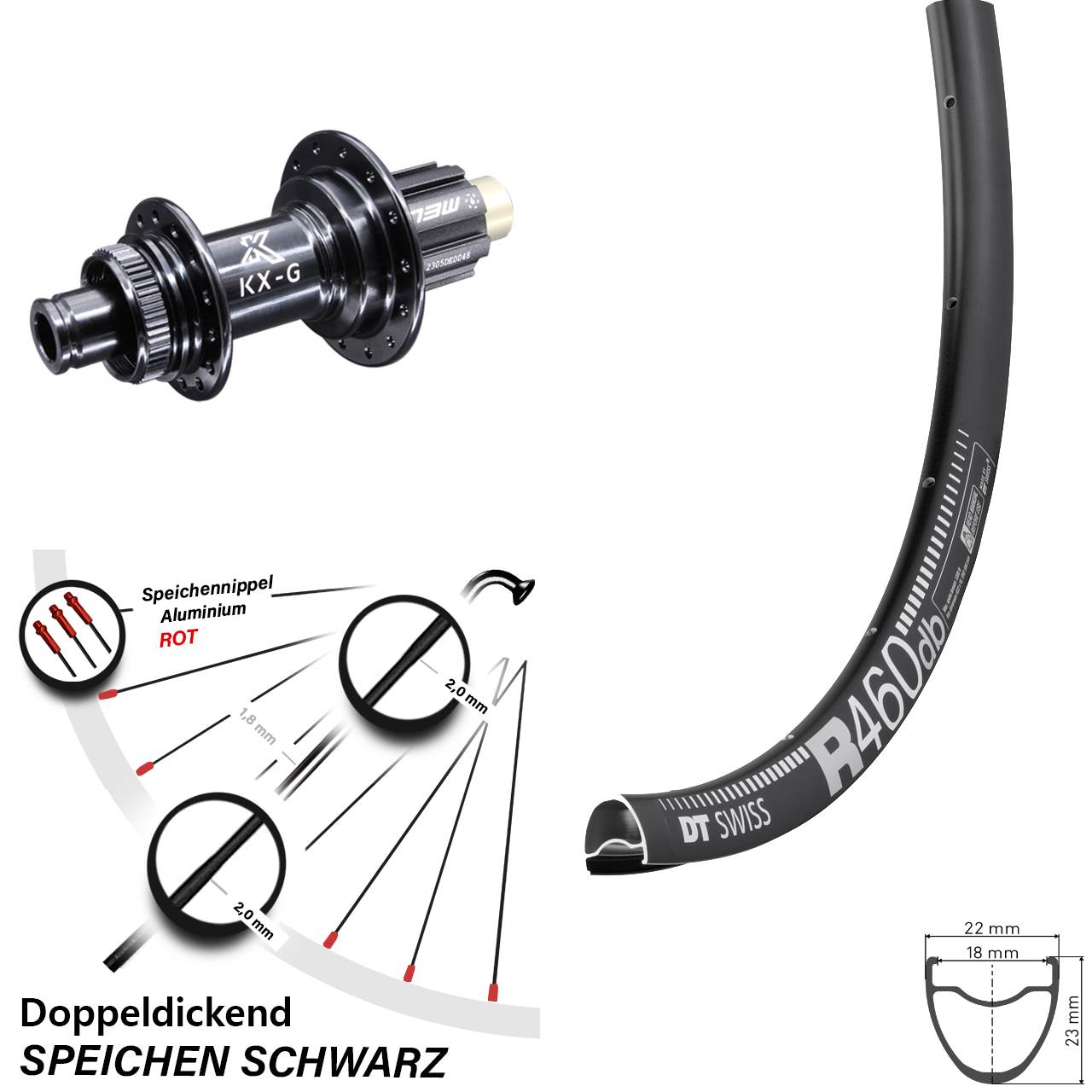 28 Zoll DT Swiss R 460 Hinterrad KX-G N3W 12x142