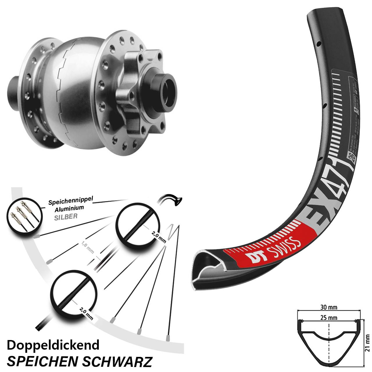 SON 28 DT Swiss EX 471 26 Zoll Vorderrad mit Nabendynamo 6-Loch 15x100