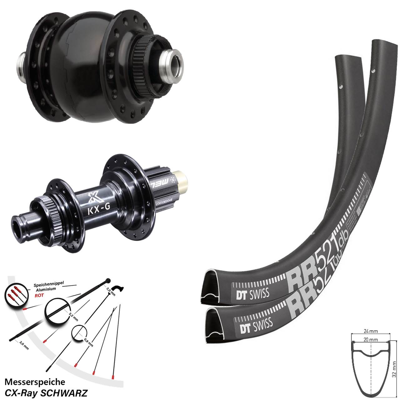 Disc Laufradsatz 28 Zoll DT Swiss RR 521 KX-G SON delux Campa N3W 12x100/142 CX-Ray