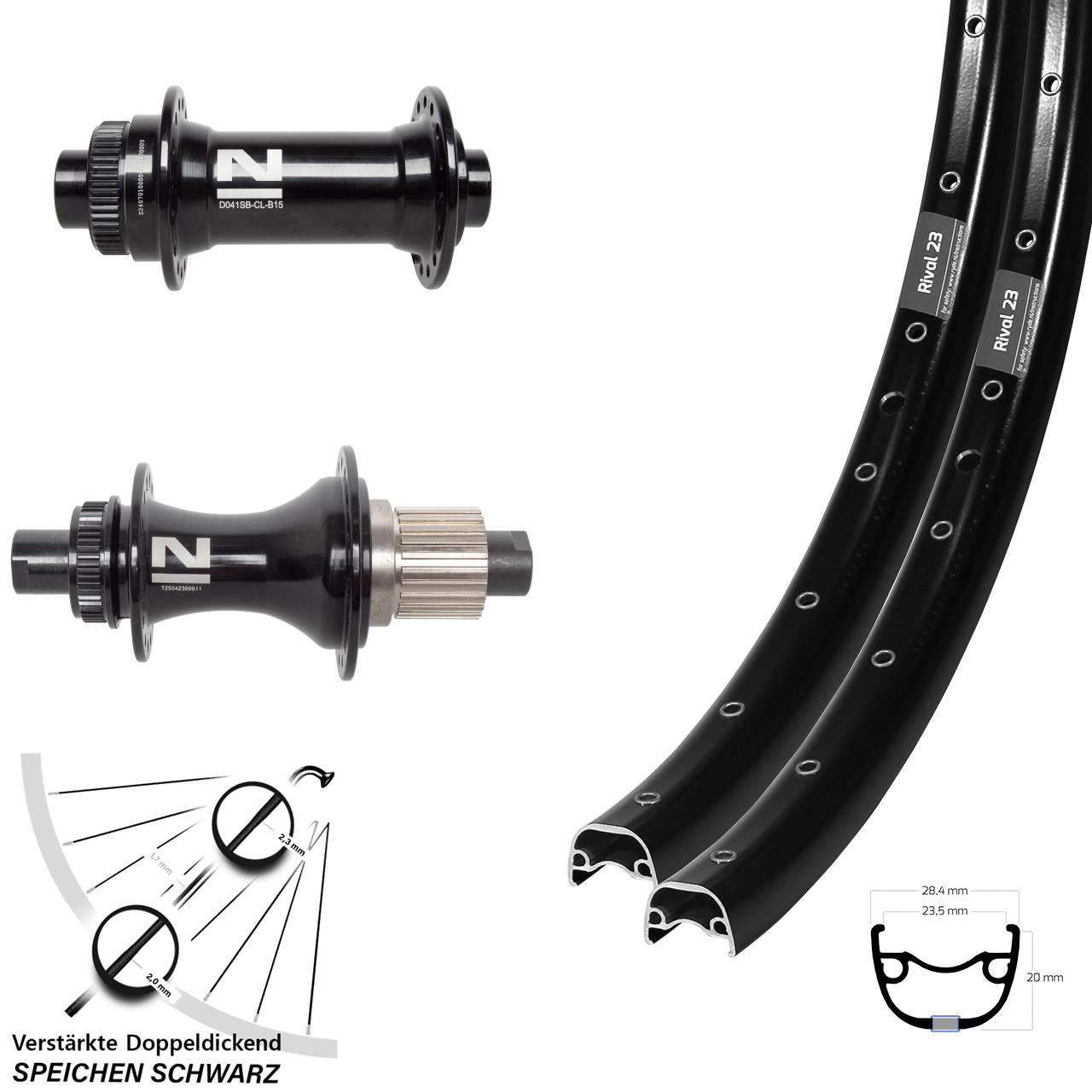 Disc Laufradsatz Boost 27,5 Zoll Ryde Rival 23 Novatec D041 D462SB Micro Spline