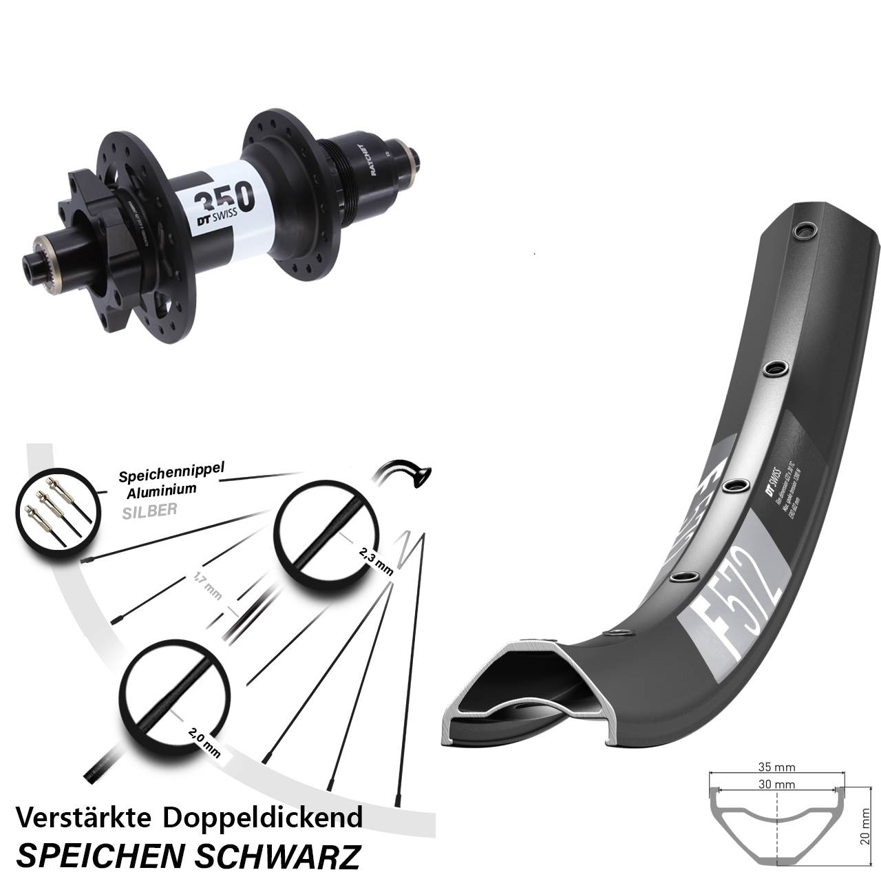 29 Zoll DT Swiss F572 350 Disc Hinterrad für Schnellspanner XD 11-12 fach
