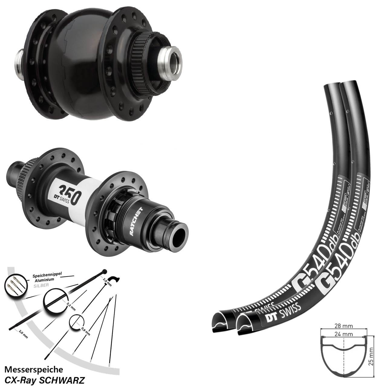 28-29 Zoll DT Swiss G 540 350 Ratchet 36 SON 28 Laufradsatz Centerlock 12x100/142 XDR CX
