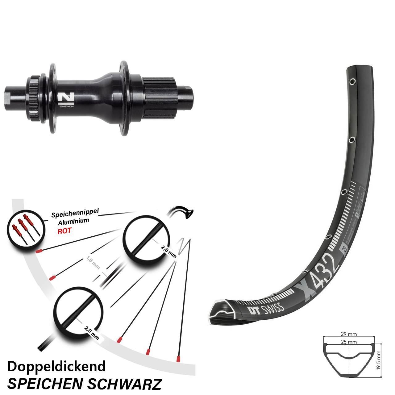 Centerlock Hinterrad 12x142 29 Zoll DT Swiss X 432 Novatec D792SB Shimano Micro Spline