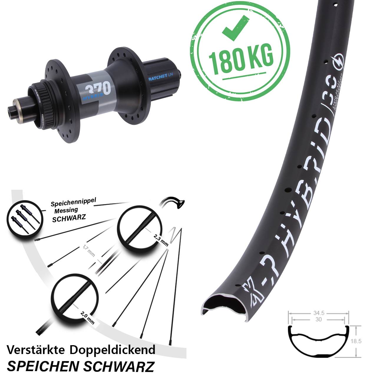 KX-R Hybrid 30 DT Swiss 370 29 Zoll Disc Laufrad QR Boost 8-11 fach HG