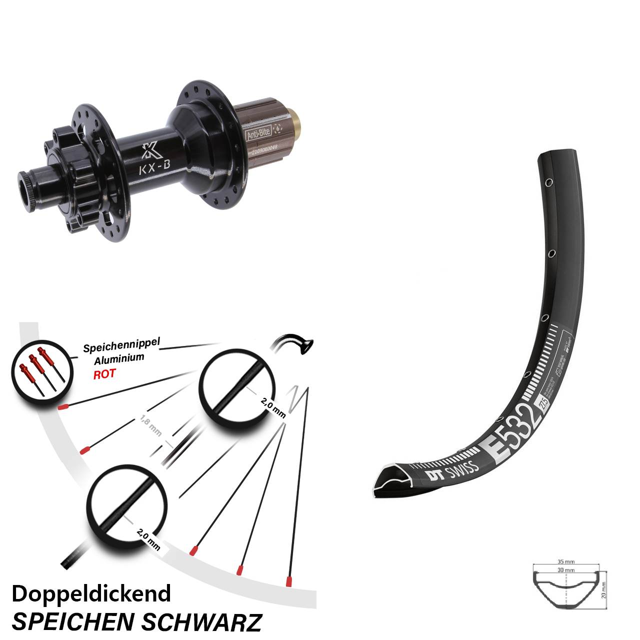DT Swiss E532 KX-B 29 Zoll Disc Hinterrad 12x148 Boost 8-11 fach HG