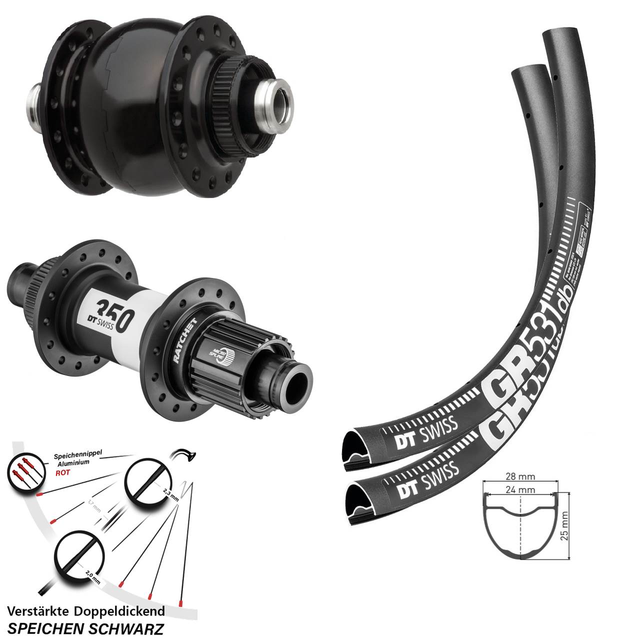29 Zoll DT Swiss GR531 SON delux 350 Micro Spline Centerlock Laufradsatz 12x100/142