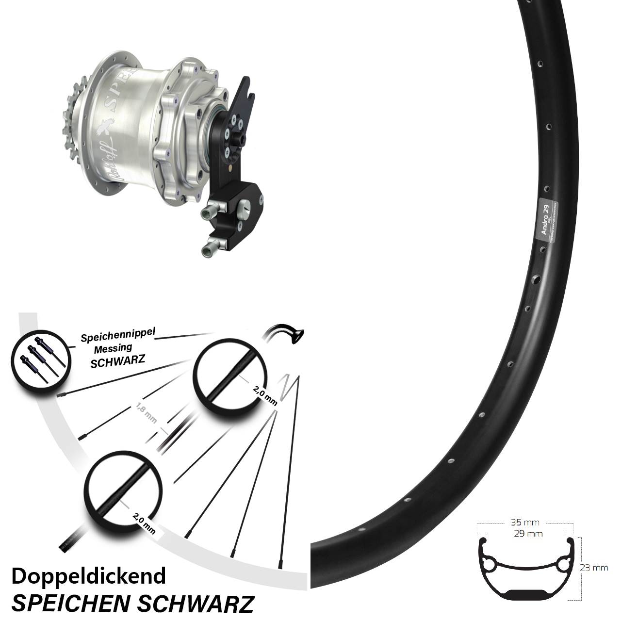 27,5 Zoll Hinterrad Ryde Andra 29 mit Rohloff Speedhub CC OEM2 DB