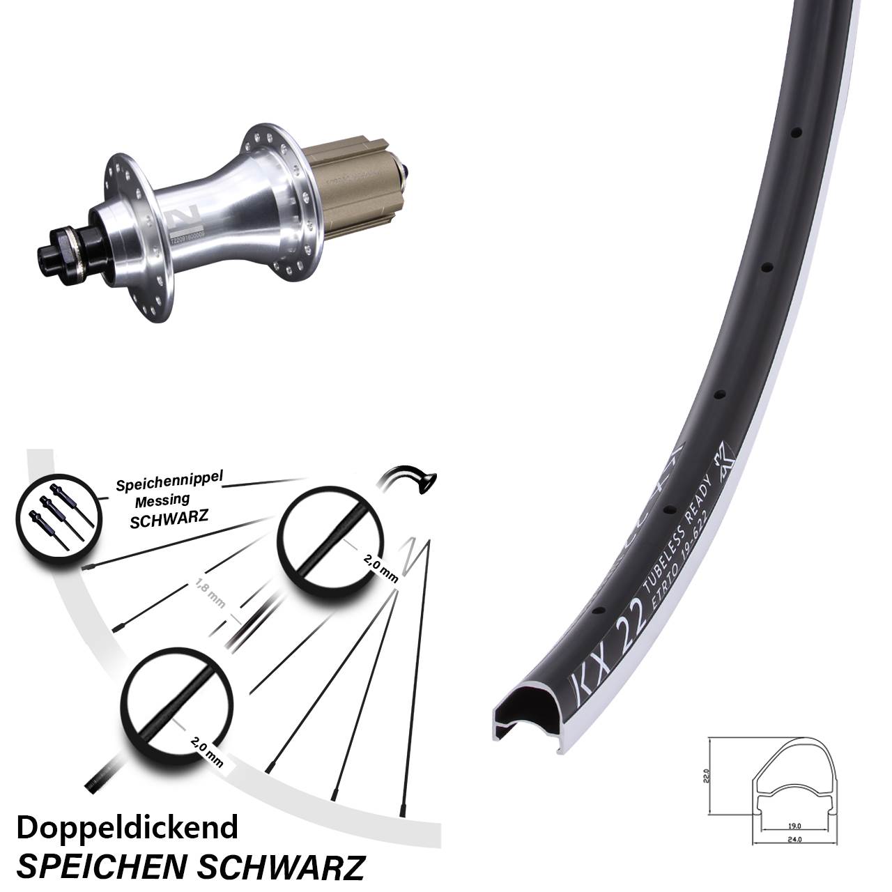 Laufrad hinten 28 Zoll KX 22 OS Novatec F162SB Campa 8-12 fach QR